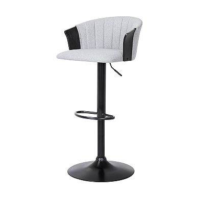 HomeRoots Light Gray and Black Fabric with Metal Swivel Adjustable Height Bar Chair