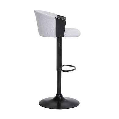 HomeRoots Light Gray and Black Fabric with Metal Swivel Adjustable Height Bar Chair