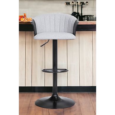 HomeRoots Light Gray and Black Fabric with Metal Swivel Adjustable Height Bar Chair