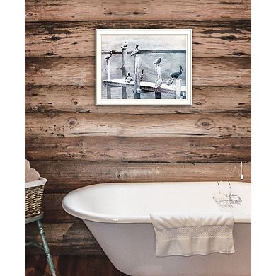 HomeRoots Birds on the Pier White Framed Print Wall Art