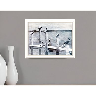 HomeRoots Birds on the Pier White Framed Print Wall Art