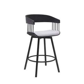 HomeRoots 27" Light Gray and Black Fabric with Metal Swivel Counter Height Bar Chair
