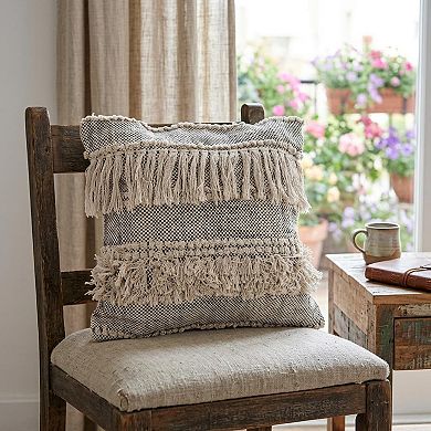 HomeRoots 20" Off-White and Black Cotton Throw Pillow