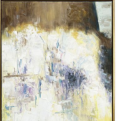 HomeRoots Set Of Two Mod Abstract Blue And Ivory Gold Floater Frame Painting Wall Art