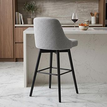 HomeRoots 26" Light Gray and Black Fabric with Solid Wood Swivel Counter Height Bar Chair