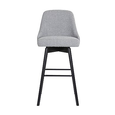 HomeRoots 26" Light Gray and Black Fabric with Solid Wood Swivel Counter Height Bar Chair
