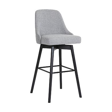 HomeRoots 26" Light Gray and Black Fabric with Solid Wood Swivel Counter Height Bar Chair
