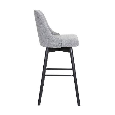 HomeRoots 26" Light Gray and Black Fabric with Solid Wood Swivel Counter Height Bar Chair
