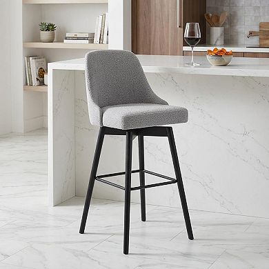 HomeRoots 26" Light Gray and Black Fabric with Solid Wood Swivel Counter Height Bar Chair