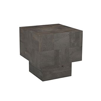 HomeRoots 22" Gray Distressed Solid Wood Square Block End Table