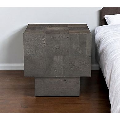 HomeRoots 22" Gray Distressed Solid Wood Square Block End Table