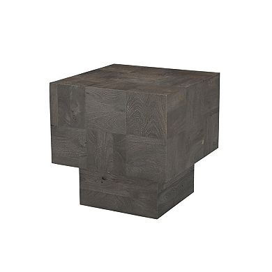 HomeRoots 22" Gray Distressed Solid Wood Square Block End Table