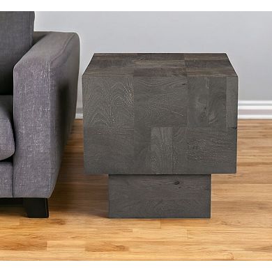 HomeRoots 22" Gray Distressed Solid Wood Square Block End Table
