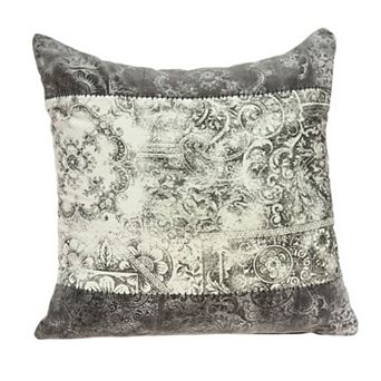 HomeRoots 20" Beige and Gray Damask Cotton Throw Pillow