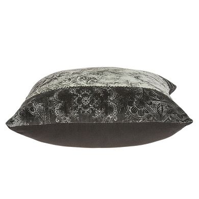 HomeRoots 20" Beige and Gray Damask Cotton Throw Pillow