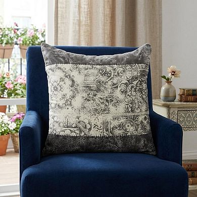 HomeRoots 20" Beige and Gray Damask Cotton Throw Pillow