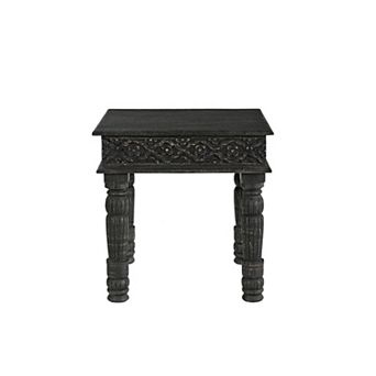 HomeRoots 24" Black Distressed Solid Wood End Table