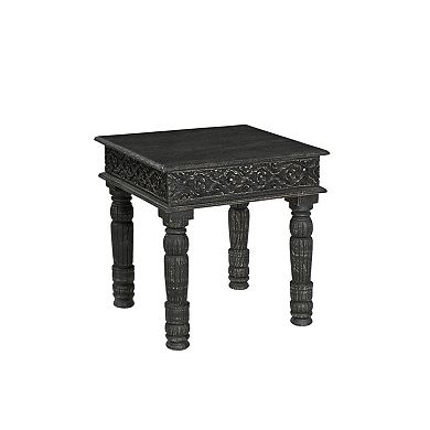 HomeRoots 24" Black Distressed Solid Wood End Table