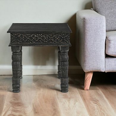 HomeRoots 24" Black Distressed Solid Wood End Table