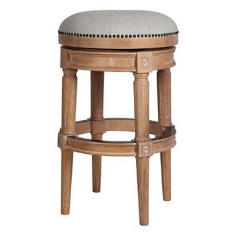 HomeRoots 31" Beige And Natural Solid Wood Swivel Backless Bar Height Bar Chair