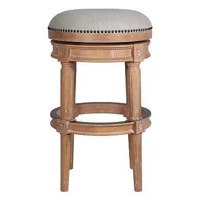 HomeRoots 31" Beige And Natural Solid Wood Swivel Backless Bar Height Bar Chair