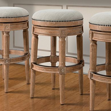 HomeRoots 31" Beige And Natural Solid Wood Swivel Backless Bar Height Bar Chair