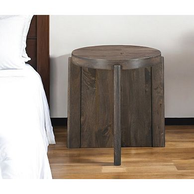 HomeRoots 24" Brown Solid Wood Round Cross Leg End Table