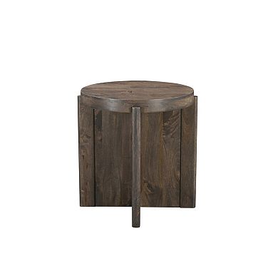 HomeRoots 24" Brown Solid Wood Round Cross Leg End Table