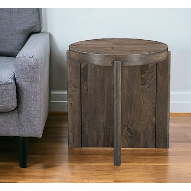 HomeRoots 24" Brown Solid Wood Round Cross Leg End Table
