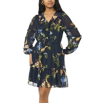 Women's MSK Long Sleeve Floral Chiffon Ruffle Mini Dress