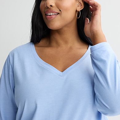Women's Plus Size Sonoma Goods For Life® Everyday Long Sleeve V-Neck Tee