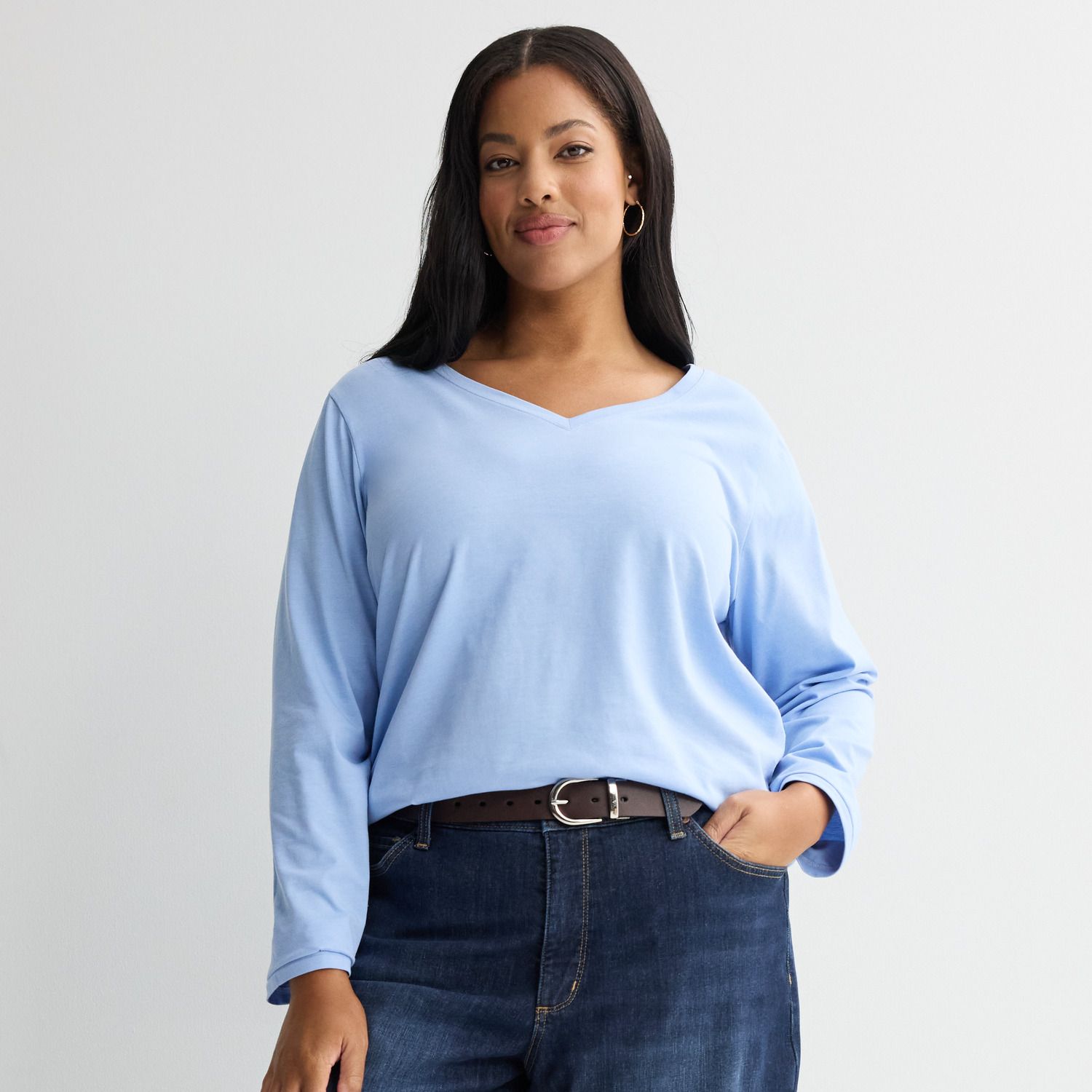 Женские футболки Plus Size Sonoma Goods For Life® Everyday Long Sleeve V-Neck, цвет: Baylee Peri — фото 1