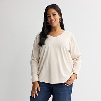 Plus Size Sonoma Goods For Life® Everyday Long Sleeve V-Neck Tee