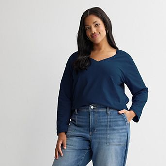 Plus Size Sonoma Goods For Life® Everyday Long Sleeve V-Neck Tee