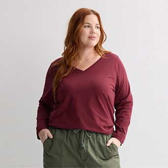 Plus Size Sonoma Goods For Life® Everyday Long Sleeve V-Neck Tee