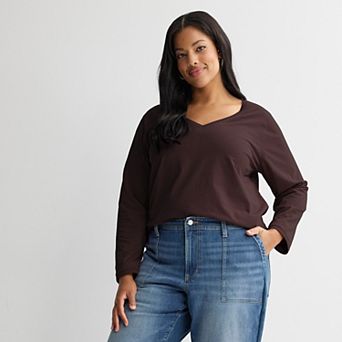 Plus Size Sonoma Goods For Life® Everyday Long Sleeve V-Neck Tee