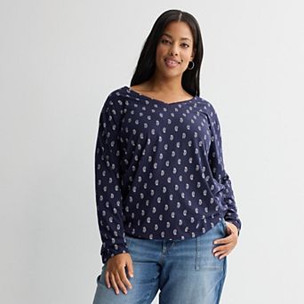Plus Size Sonoma Goods For Life® Everyday Long Sleeve V-Neck Tee