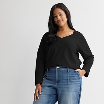 Plus Size Sonoma Goods For Life® Everyday Long Sleeve V-Neck Tee
