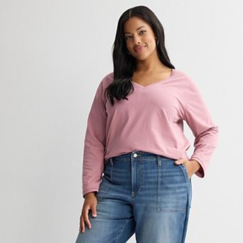 Plus Size Sonoma Goods For Life® Everyday Long Sleeve V-Neck Tee
