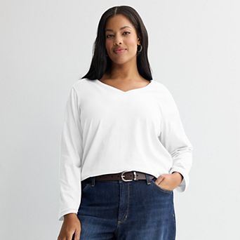 Plus Size Sonoma Goods For Life® Everyday Long Sleeve V-Neck Tee