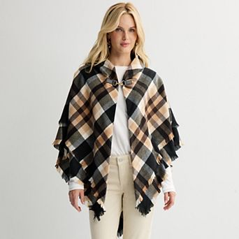 Women's Sonoma Goods For Life® Chevron Plaid Toggle Topper Poncho
