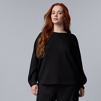 Plus Size Simply Vera Vera Wang Seamed Front Crew Neck Top