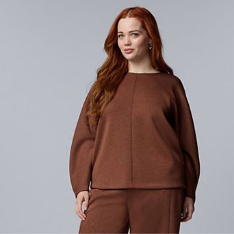 Plus Size Simply Vera Vera Wang Seamed Front Crew Neck Top