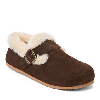 Clarks® Suede Women's Closed Back Slipper With Strap & Buckle