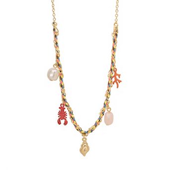 LC Lauren Conrad Gold Tone Braided Cord & Chain Charm Necklace