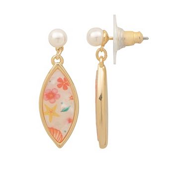 LC Lauren Conrad Gold Tone Sealife Acetate Drop Earrings