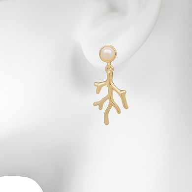LC Lauren Conrad Gold Tone Simulated Pearl & Coral Branch Drop Earrings
