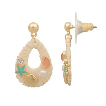 LC Lauren Conrad Gold Tone Raffia Sealife Drop Earrings