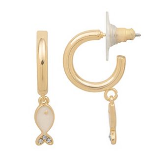 LC Lauren Conrad Gold Tone Fish Drop Hoop Earrings