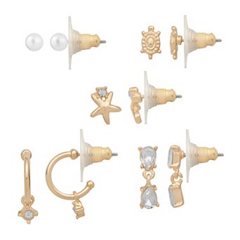 LC Lauren Conrad Gold Tone Ocean Shimmer 5-Pair Earring Set